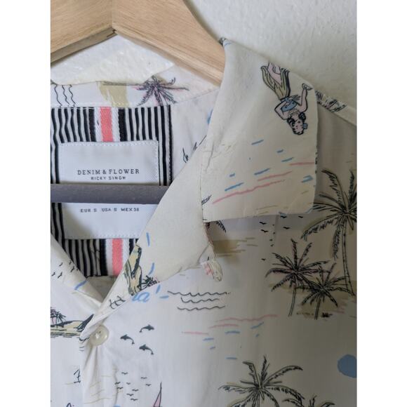 Denim & Flower Ricky Singh Hawaiian Button Down Shirt Men Size Small Vacation - Picture 7 of 11